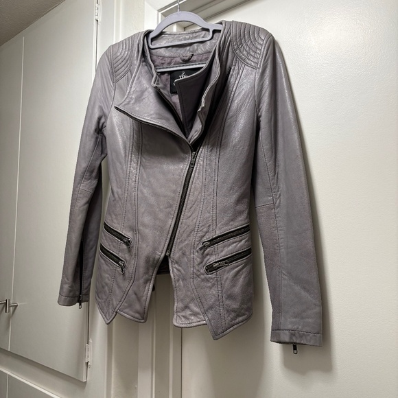 The Limitless Leather Collection gray lambskin leather biker jacket - size 4-6 - Picture 1 of 10